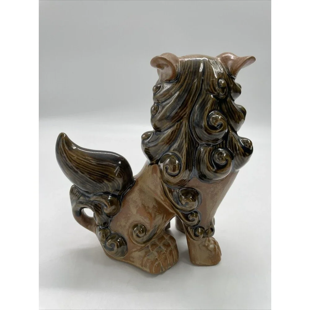 Pair 2 Andrea Sadek Brown Ceramic Asian Foo Dog Lion Figure Dragon Statue Japan